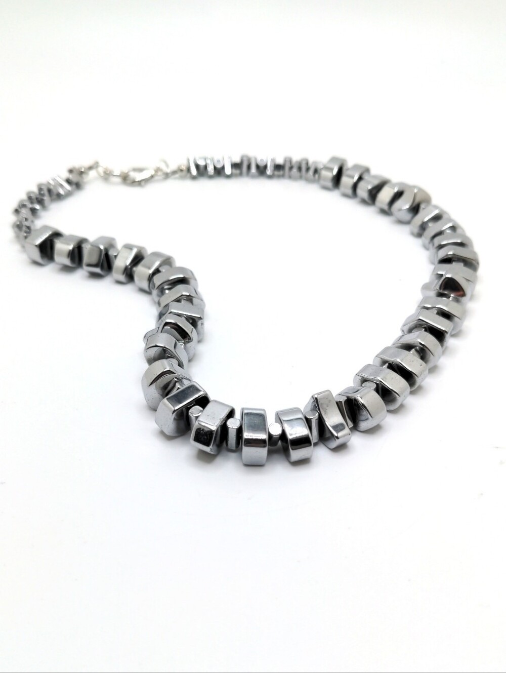 381MIDALANE Silver Sculptured Bead Choker